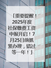 重要提醒！2025年度社保缴费工资申报开启！7月25日前抓紧办理，错过等一年！